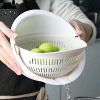 ♞ Kitchen Silicone Double Drain Basket Bowl Washing Storage Basket Strainers Bowls Drainer Vegetable Cleaning Colander Tool