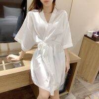 silk dress female summer han edition bathrobe loose thin white gown fashion to take independent stand morning