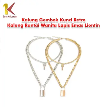 Jual (Anti Karat) Kalung Rantai Gembok Pria Wanita Unisex Choker Hip hop  aksesoris fashion korea Titanium Stainless Steel