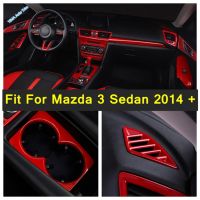 Red Interior Mouldings Window Rise Lift Down Control / Car Speed Gear Shift Head Cover Trim ABS For Mazda 3 Sedan 2014 - 2018