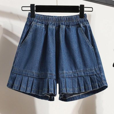 【มีไซส์ใหญ่】Plus Size XL-5XL Womens Denim Shorts Elastic Waist Solid Color Summer Shorts