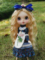 New in Blythe clothes 16 30cm Dark blue flowers skirt bjd toys cloth