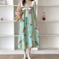 【 WYIN kitchen】 Big Size 6XL 150KG Summer Spaghetti Dress Sleeveless Nightgown Thin Casual Loose Cartoon Printed Home Wear