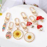 Dried Flowers Fearther Mushroom Keychain Keyring For Friend Gift Rainbow Turtle Leaf Daisy Bag Car Airpods Box Key Accessories Key Chains