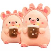 1pc 30-60cm Boba Pink Pig Plushies Bow Headband Dressing Piggy Stuffed Animals Throw Pillow Hug Massage Cushion For Kids Birth