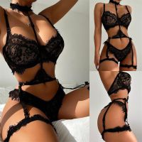 Clarissali 2 Pieces Babydoll Waist Garters Push Up Brief Thong Panty With Choker