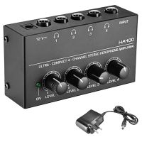 4 Channels Mini Headphone Amplifier Multiple Volume Adjusters Black for Multiple Headphone Connections for Listening