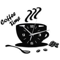 Creative 3D DIY Coffee Time Clock Acrylic Wall Clock Modern for Kitchen Home Decor Cup Shape Wall Sticker Hollow Numeral Clock