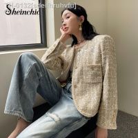 ۩ﺴ sdeifhruhvfu Luxo Lantejoula Beading Tweed Jacket 2023 Coreano Moda Streetwear Outwears Elegante O-pescoço Curto Casaco De Lã Mulheres Marca Roupas