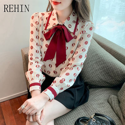 REHIN เสื้อเชิ้ตผู้หญิงแขนยาวผ้าชีฟองดีไซน์เฉพาะสำหรับฤดูใบไม้ผลิแฟชั่นใหม่