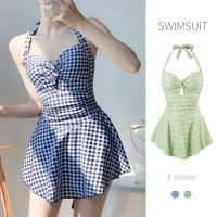 【CW】 Halter Skirt Swimsuit Women Sweet Girl Swimwear Ruffle Monokini Push Up Swim Wear Suit Beach Skirt Bathing Suit