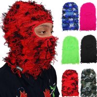 【YD】 Hip Hop Balaclava Distressed Knitted Caps Face Ski Outdoor Camouflage Fleece Fuzzy Men Hat