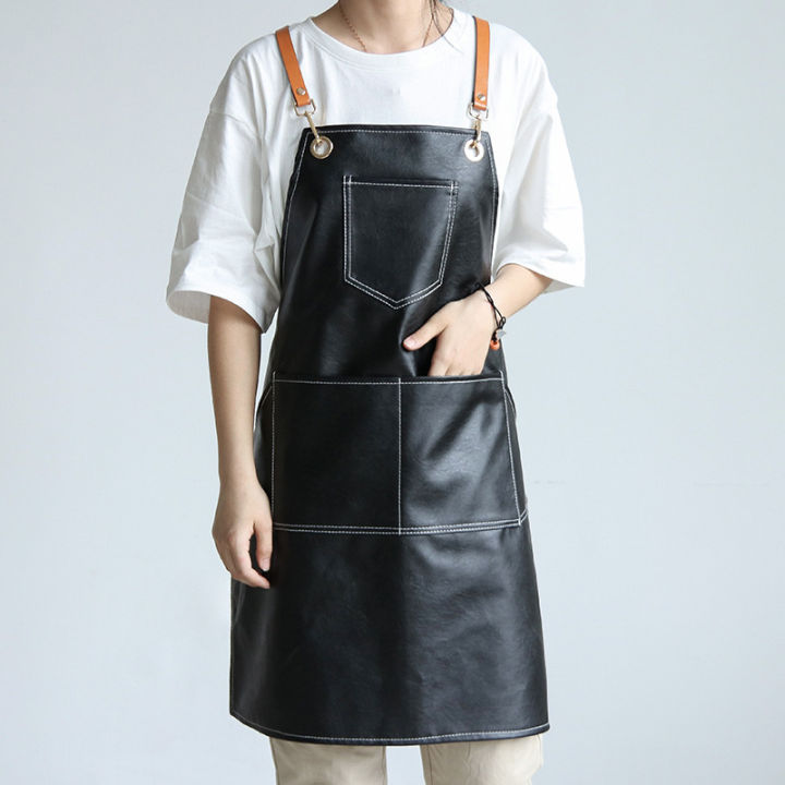 pu-leather-waterproof-women-apron-for-kitchen-accessories-cafe-shop-house-cleaning-cooking-baking-pocket-pinafore-painting-apron