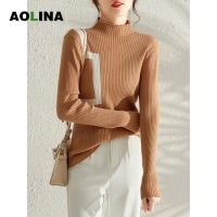 AOLINA เสื้อสเวตเตอร์คาร์ดิแกนแขนยาว,ใหม่เสื้อสเวตเตอร์แขนยาวทรงสลิมสีตัดกันสำหรับ2022ฤดูใบไม้ร่วง/ฤดูหนาว