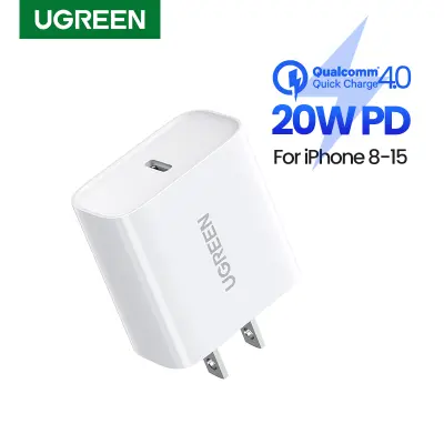 UGREEN PD 20W USB C Charger หัวชาร์จเร็ว อะแดปเตอร์ชาร์จเร็ว Type C Wall Power Adapter for iPhone 15 14 13 Pro Max iPad Pro Samsung S23 S22 Ultra Model: 60449