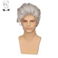 WHIMSICAL W Men Short Straight Synthetic Wig For Male Hair Fleeciness Realistic Natural Sliver White Toupee Wigs