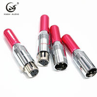 2 pairs female male XLR Hi-end Hifi YIVO Audio Jack 3 pins connector Red Metal Shell Brass Copper Rhodium Plated XLR socket Plug