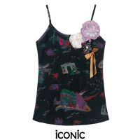 iCONiC BLACK CAR HANDMADE FLOWERS TOP  #6105  เสื้อสายเดี่ยว สีดำ ผ้ายืด ตกแต่ง ดอกไม้ทำมือ หลากหลายแบบ แต่ละตัว ไม่ซ้ำกัน เสื้อผญ เสื้อแฟชั่น