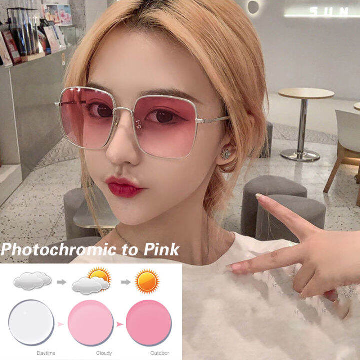 [Photochromic],[6.0 to 0.5] Shiny Myopia Glasses Color Change Nearsighted Glasses Women's
