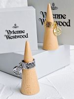 VIVIENNE WESTWOOD High Version gold and silver wide-faced inner and outer letters hollowed out round plate Saturn ring No. 15--D8066