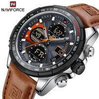 นาฬิกาข้อมือ699 2022 NAVIFORCE,Jam Tangan Sport สำหรับผู้ชายสว่างสองหน้าจอกันน้ำควอตซ์นาฬิกาข้อมือหนังแท้