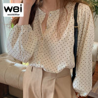 WEISHIBLUE ผู้หญิงเสื้อ Polka Dot เสื้อชีฟองสำหรับผู้หญิง Vintage แฟชั่นเกาหลีผู้หญิงเสื้อลำลองเสื้อลำลองแขนยาวเสื้อ