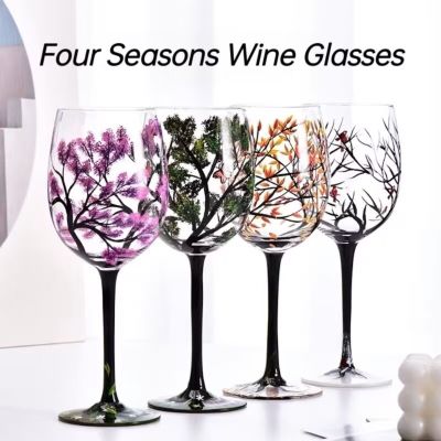 【CW】✲  Four Seasons Trees Wine Glasses Goblet Printed Round Glass Cup Beer Cocktail Large Capacity