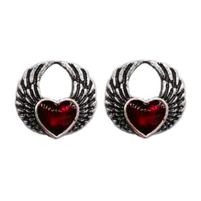 Retro ขนาดเล็กหัวใจสีแดงต่างหูทรงปีก Gothic Red Blood Heart ต่างหูปีก Ear Stud ต่างหูสำหรับแฟชั่นสำหรับผู้หญิงเครื่องประดับ