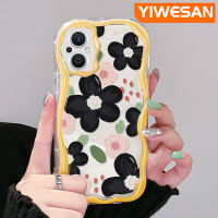 YIWESAN เคสสำหรับ OPPO Reno 7Z 5G Reno 8Z Reno7 Lite Reno8 F21 Pro 5G F21s Pro 5G น้ำมันเคสภาพวาดดอกไม้สีดำสวยสีสันสดใสขอบเนื้อครีมคลื่นเคสโทรศัพท์โปร่งใสนิ่มกันกระแทกเคสซิลิโคนใส