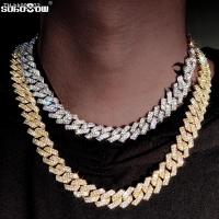 ☜ 14 MM Prong Cuban Link Chain Necklace For Men Hip Hop Iced Out Bling Luxury Full Rhinestone Paved Necklace Rapper Female Jewelry