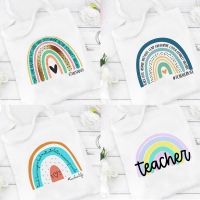 Teacher Rainbow Leopard Print Canvas Shopping Bag Gift for Teachers Fashion Women Shoulder Bags Bookbag Reusable Large Capacity