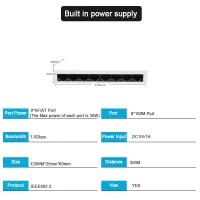 สวิตช์ TE197 8พอร์ต1000Mbps 8สวิตช์อีเธอร์เน็ตที่รวดเร็วพร้อมแหล่งจ่ายไฟ VLAN สำหรับกล้อง JHJ3825สวิตช์