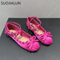 hot【DT】 SUOJIALUN 2023 New Brand Flat Shoes Fashion Rivet Shallow Round Toe Ballet Heel Soft