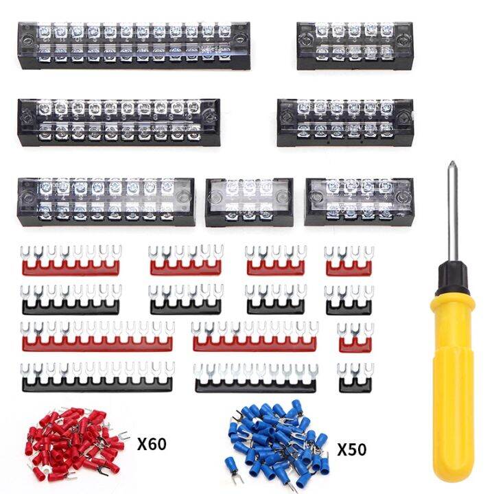 132Pcs Terminal Block Set,3-12 Positions 600V 15A Dual Row Screw ...