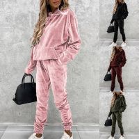 Jumper Suit Winter Spring Solid Casual Tracksuit Women Fleece 2 Pieces Sets Sports Sweatshirts Pullover Sweatpants