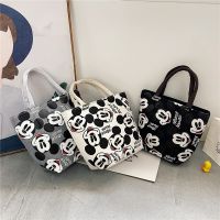 ZZOOI Disney Shoulder Handbag Mickey Mouse Minnie Cartoons Canvas Tote Bag Zipper Opening 16x10x20 Cm High Capacity Womens Bag Gifts