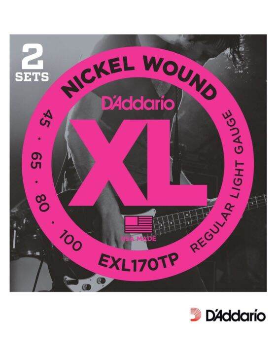 daddario-exl170tp-สายกีตาร์เบส-4-สาย-แบบนิกเกิล-แพ็คคู่-ของแท้-100-light-45-100-made-in-usa