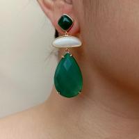 YYGEM 20x30mm Green Agate Teardrop Shape White Shell Mother Of Pearl Dangle Earrings