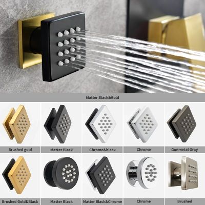 Black Square Body Rain Shower Spray Jets Bathroom Solid Brass Square Head Sprayer Set Saving Water Massage Jet System  by Hs2023