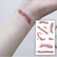 Scar Simulation Stickers Fake Wound Stickers Halloween Tattoo Stickers Simulated Horror Bleeding Fake Wounds Sutures Scar Paper 【OCT】