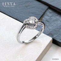 Lenya Jewelry  แหวนเพชร DiamondLike ดีไซน์รูปหัวใจล้อมเพชรเม็ดหลัก พร้อมชูเพชรเม็ดกลางให้โดดเด่นขึ้น ตัวเรือนเงินแท้ชุบทองคำขาว