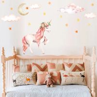 Pink Unicorn Star Cloud Wall Stickers for Kids Rooms Girls Baby Room Bedroom Decoration Fairy Cartoon Animal Nursery Wallpaper Wall Stickers  Decals