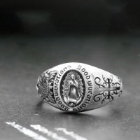 Men and Women Fashion Vintage Ring Virgin Mary Portrait Carved Cross Pattern Amulet Jewelry