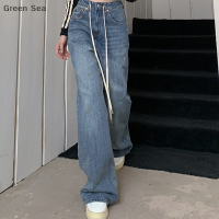 Green sea lazlook Y2k แฟชั่นผู้หญิง Harajuku กางเกงยีนส์ขากว้างพังก์หลวม Casual DENIM Cargo pants baggy streetwear กางเกงยาว Tide