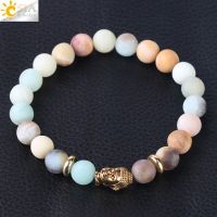 Csja สร้อยข้อมือหินธรรมชาติ8มม. ลูกปัดฝ้า Amazonite ลูกปัดมาลา Pulsera กะโหลกเศียรพระพุทธเจ้าเครื่องประดับเรกิสำหรับผู้ชายผู้หญิง F429