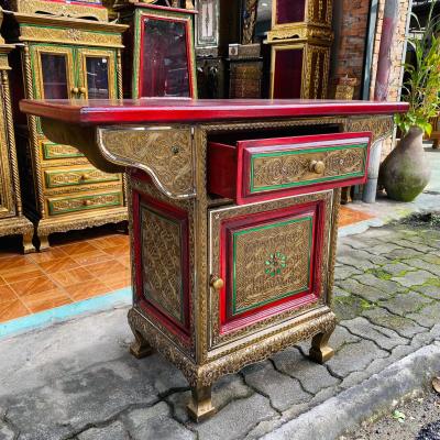 โต๊ะวางพระบูชา ตู้ไม้แกะสลัก ตู้จีน โต๊ะจีน สีแดง สูง 75x95x40 ซม.1 ลิ้นชัก 1บานเปิด วางองค์เทพ ตู้หัวเตียง ตู้เก็บของ โต๊ะวางของ Vintage Wooden Table