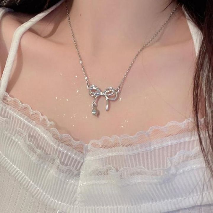 new-shiny-bowknot-pendant-necklaces-for-women-exquisite-clavicle-chain-necklace-fashion-choker-collier-party-jewelry-gift