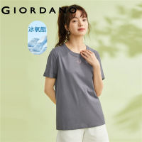 GIORDANO Women T-Shirts High-Tech Cooling Flower Emboss Summer Tee Short Sleeve Crewneck Relaxed Comfort Casual Tshirts 05323418