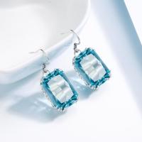 Earrings Women 100 925 Sterling Silver Aquamarine Luxury Gems Retro Square Blue Topaz Drop Earrings Korean Fashion Fine Jewelry