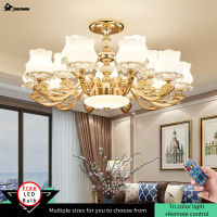 EASYHOME โคมไฟระย้าโลหะผสมสังกะสีแบบยุโรปมีรีโมตคอนโทรลเพดานโคมไฟไฟ LED ตกแต่งห้องรับประทานอาหารในห้องนอน